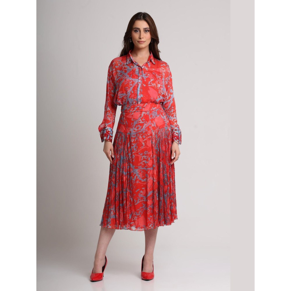 KOSWI Red Abstract Floral Print Skirt