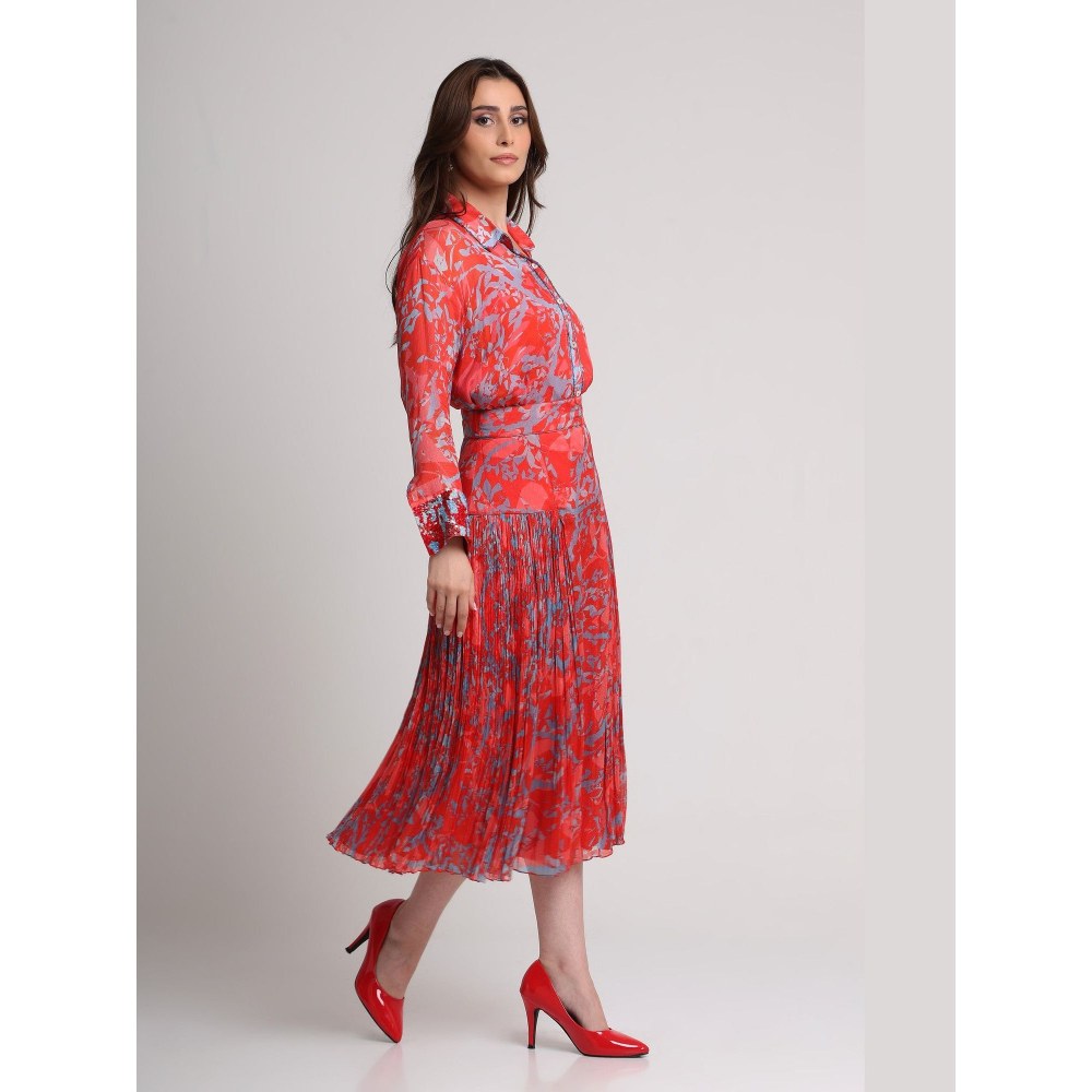 KOSWI Red Abstract Floral Print Skirt