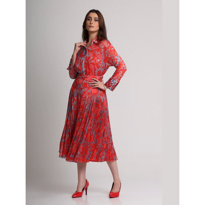 KOSWI Red Abstract Floral Print Skirt