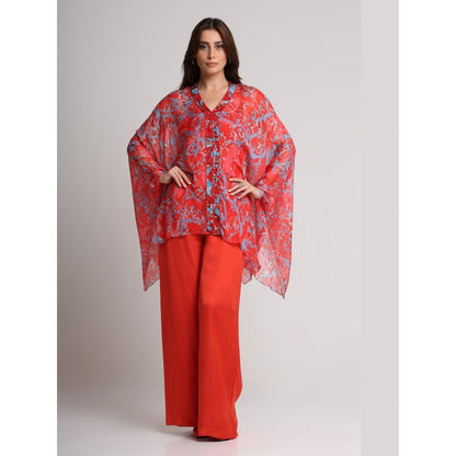 KOSWI Red Abstract Floral Print Kaftan Top