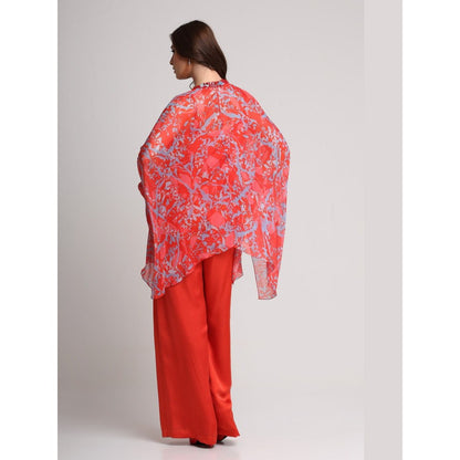 KOSWI Red Abstract Floral Print Kaftan Top