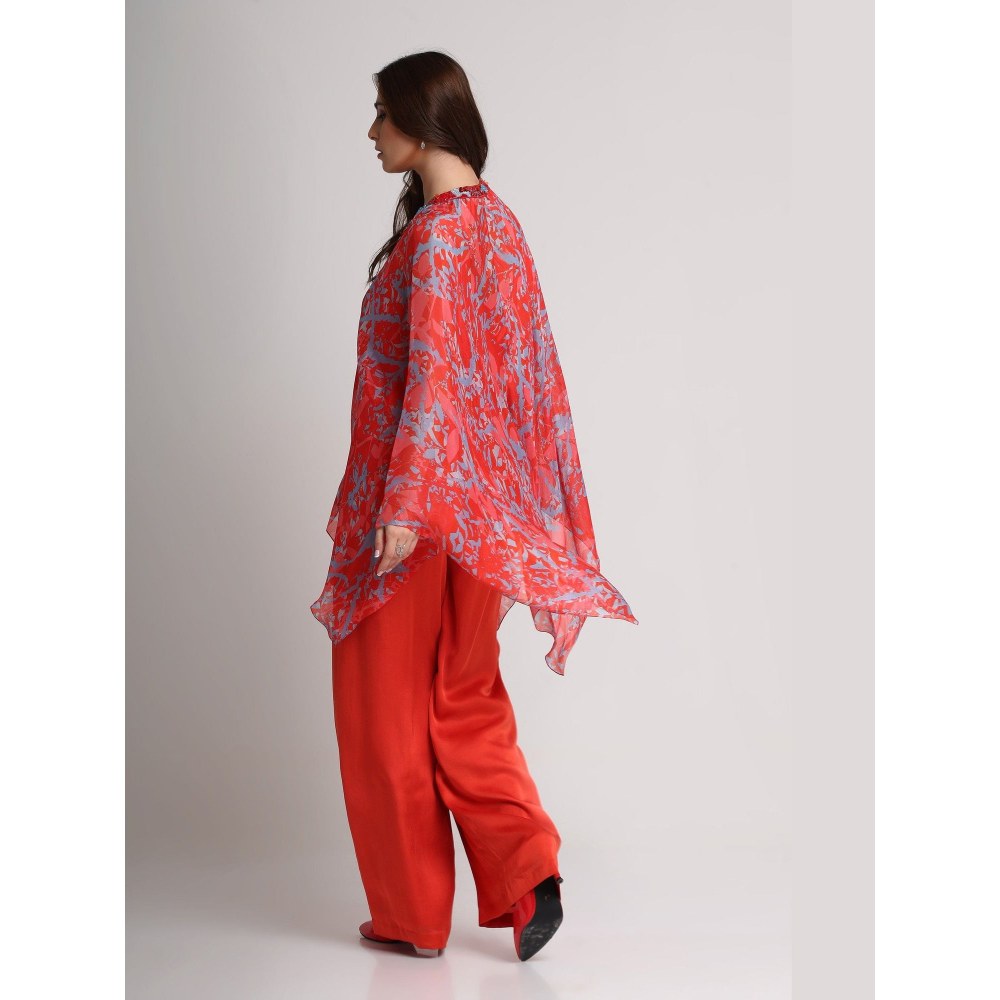 KOSWI Red Abstract Floral Print Kaftan Top