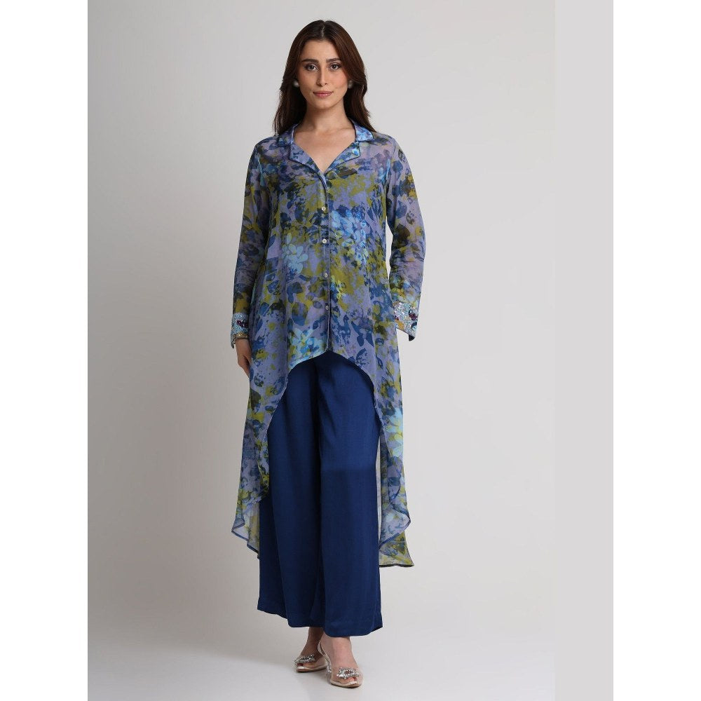 KOSWI Blue Future Dusk Floral Print Long Shirt