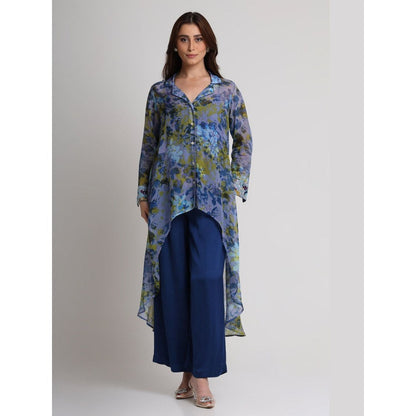 KOSWI Blue Future Dusk Floral Print Long Shirt