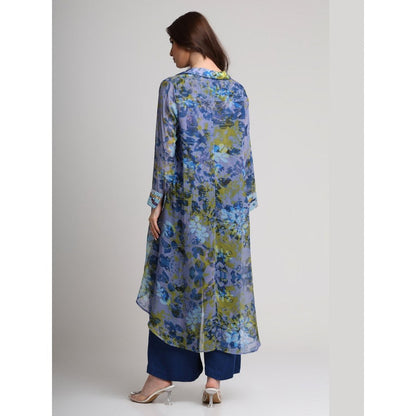 KOSWI Blue Future Dusk Floral Print Long Shirt