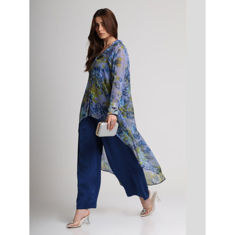 KOSWI Blue Future Dusk Floral Print Long Shirt