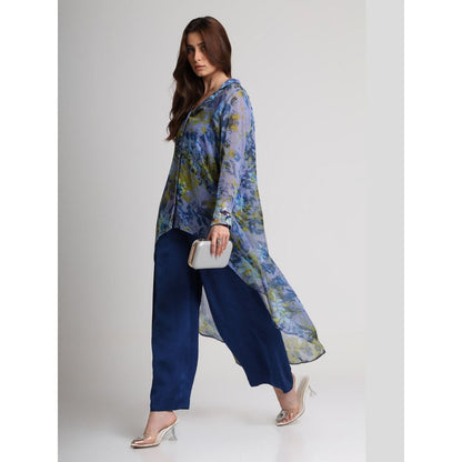 KOSWI Blue Future Dusk Floral Print Long Shirt