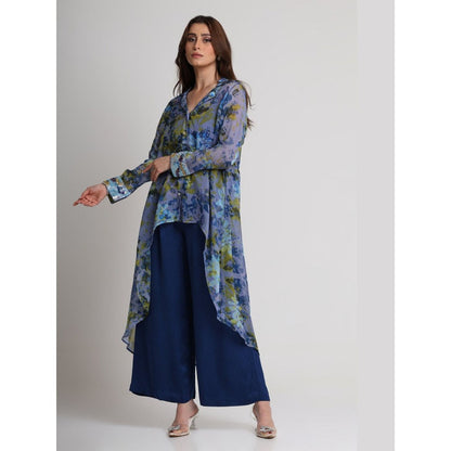 KOSWI Blue Future Dusk Floral Print Long Shirt