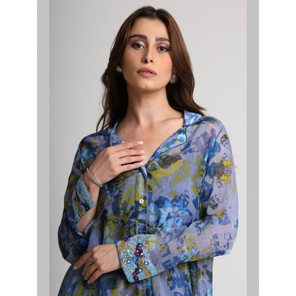 KOSWI Blue Future Dusk Floral Print Long Shirt