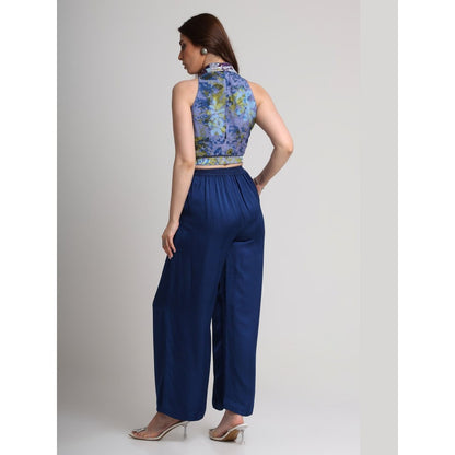 KOSWI Blue Future Dusk Floral Print Crop Top