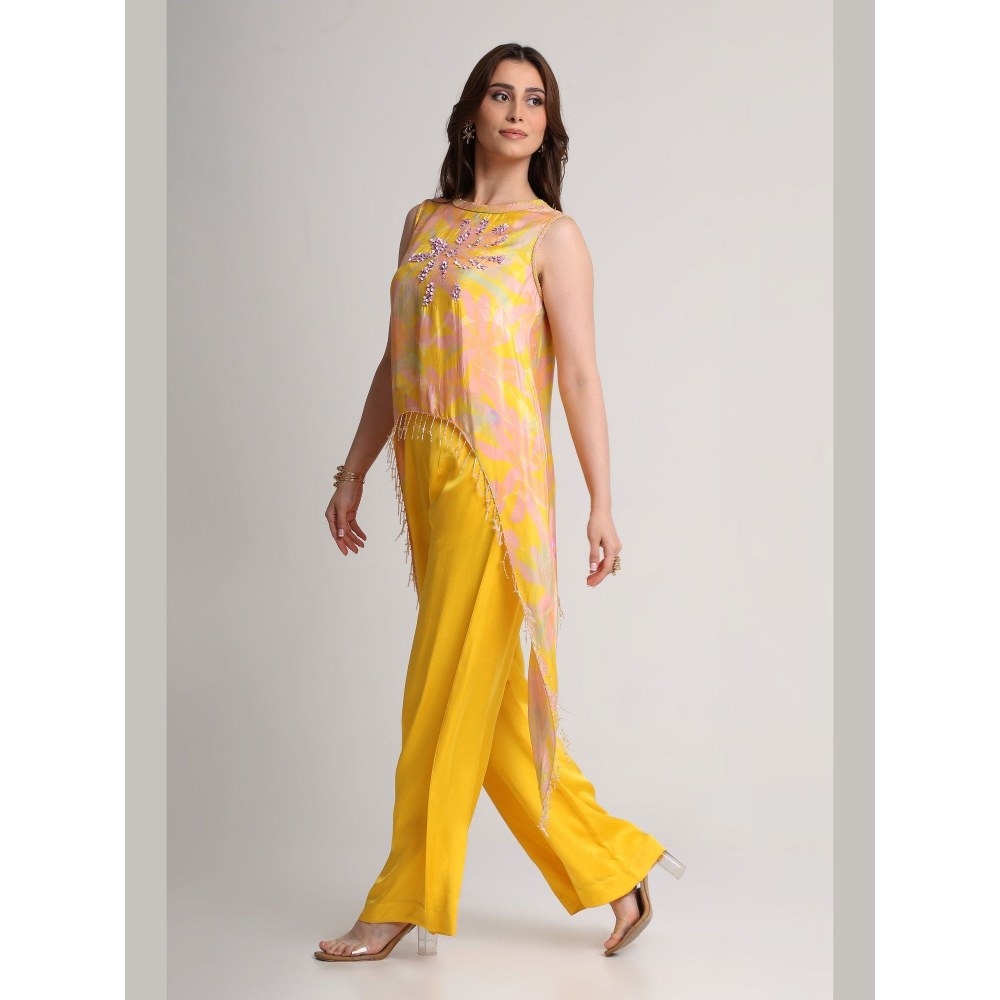 KOSWI Yellow Abstract Floral Print Top