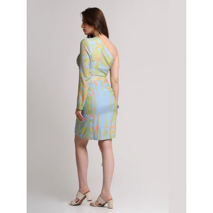 KOSWI Green Blue Abstract Print Crop Top