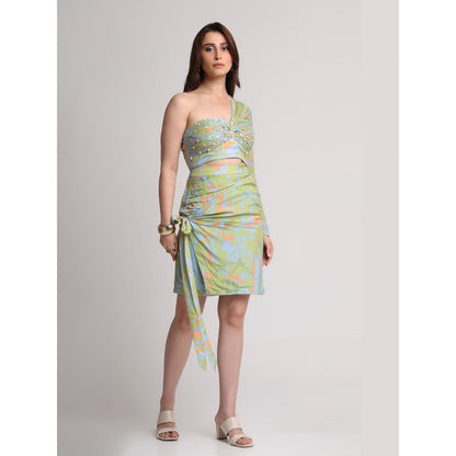 KOSWI Green Blue Abstract Print Crop Top