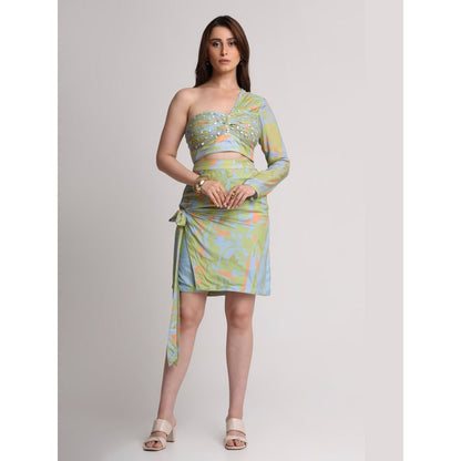 KOSWI Green Blue Abstract Print Crop Top