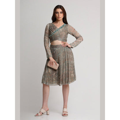 KOSWI Pearl Mouse Grey Abstract Print Overlap Crop Top