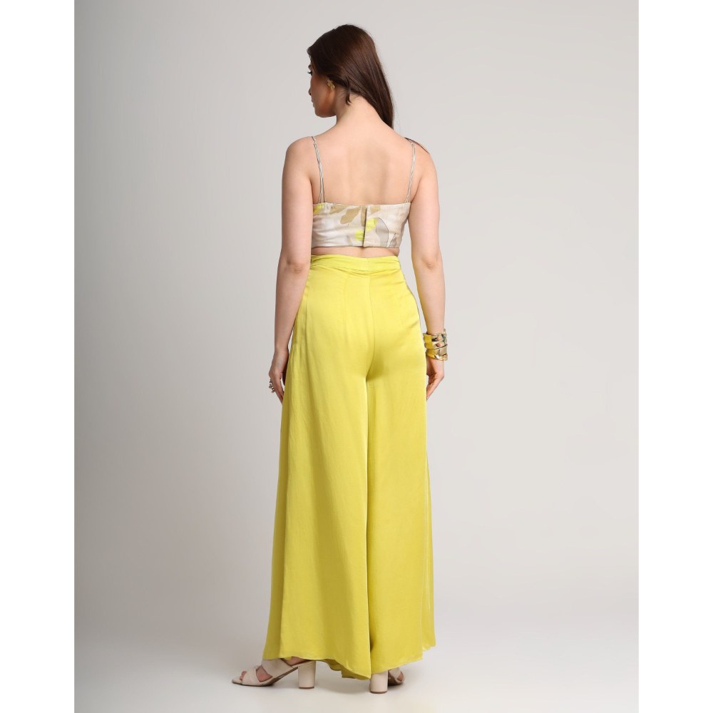 KOSWI Women Beige Viscose Embellished Bustier with Pant
