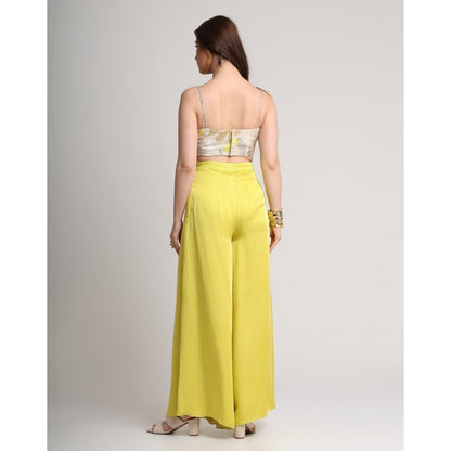 KOSWI Women Beige Viscose Embellished Bustier with Pant