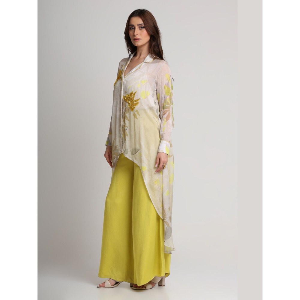 KOSWI Women Beige Viscose Embellished Shirt with Pant