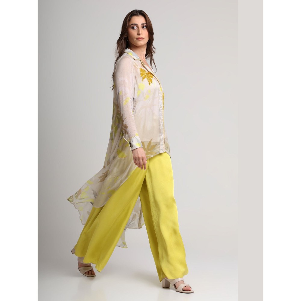 KOSWI Women Beige Viscose Embellished Shirt with Pant