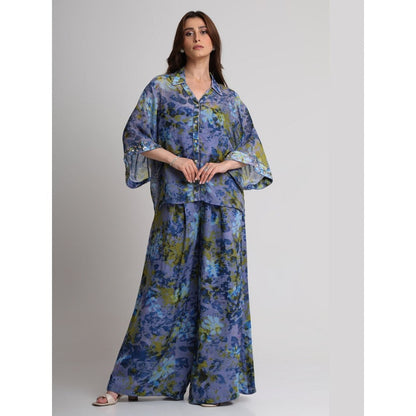 KOSWI Women Blue Viscose Floral Printed Co-Ord Set