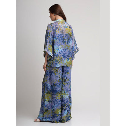 KOSWI Women Blue Viscose Floral Printed Co-Ord Set