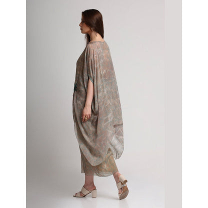 KOSWI Women Beige Viscose Embellished Kaftan with Skirt