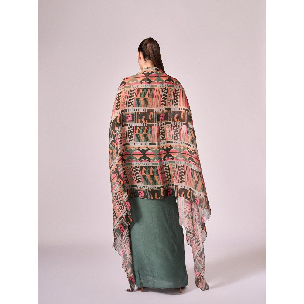 KOSWI Women Multi-Color Chinon Geometric Capes