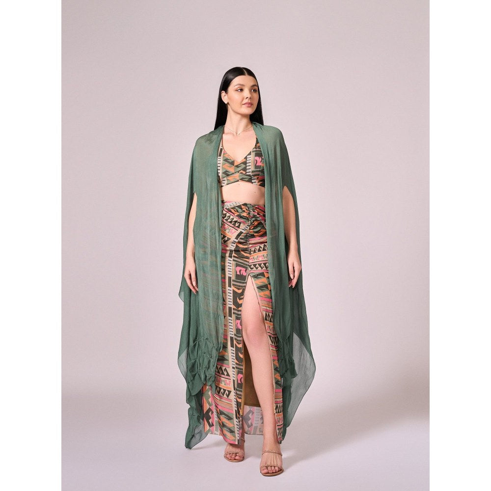 KOSWI Women Green Chinon Plain Capes