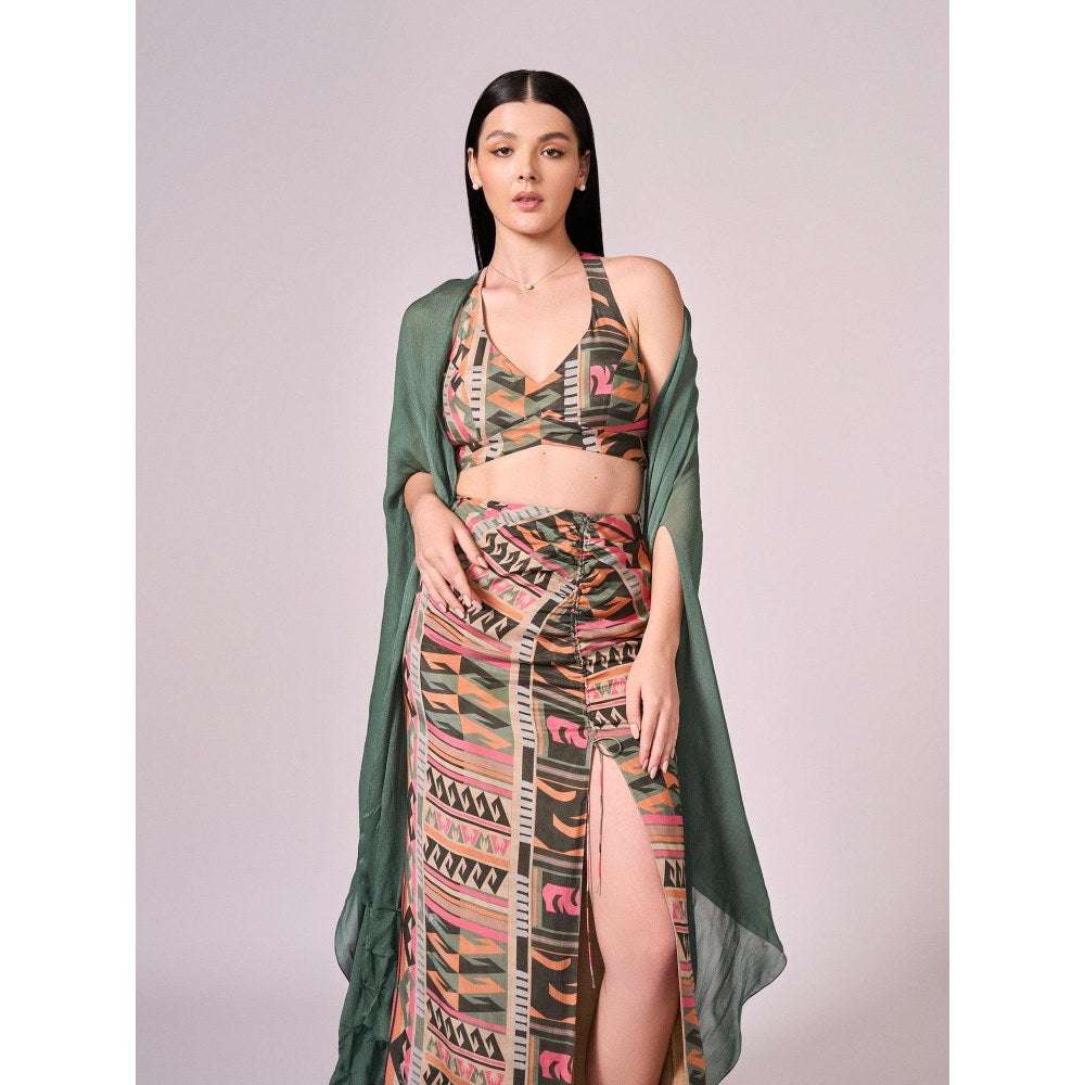 KOSWI Women Green Chinon Plain Capes