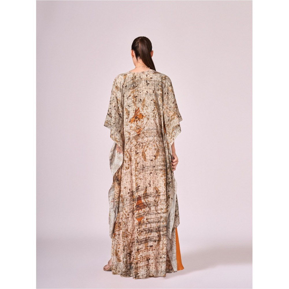 KOSWI Women Brown Cotton Silk Abstract Capes