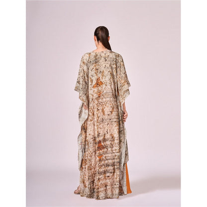 KOSWI Women Brown Cotton Silk Abstract Capes