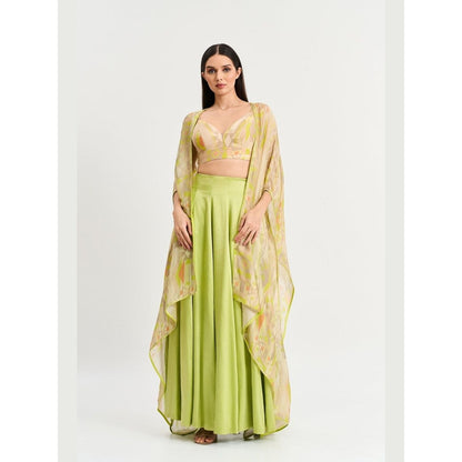 KOSWI Women Green Chinon Geometric Capes