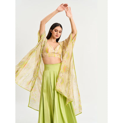 KOSWI Women Green Chinon Geometric Capes