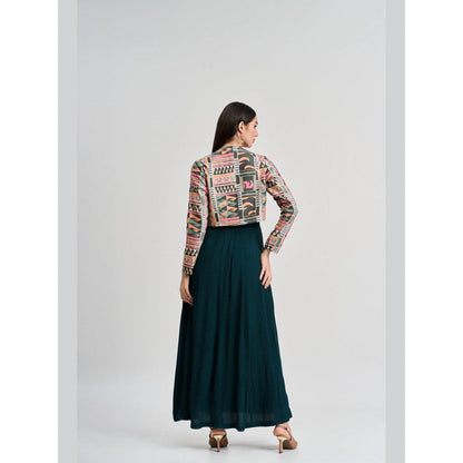 KOSWI Women Multi-Color Cotton Silk Geometric Cropped Jacket