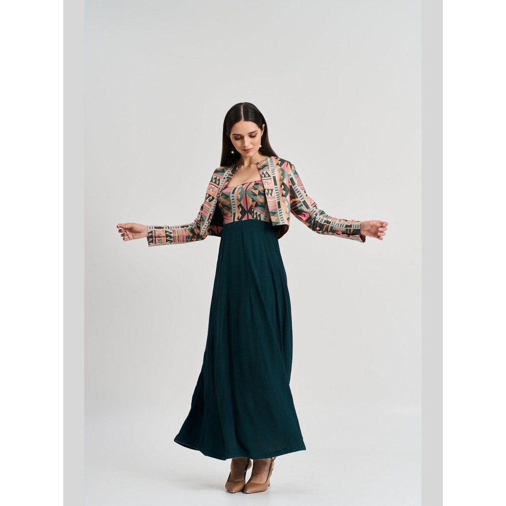 KOSWI Women Multi-Color Cotton Silk Geometric Cropped Jacket
