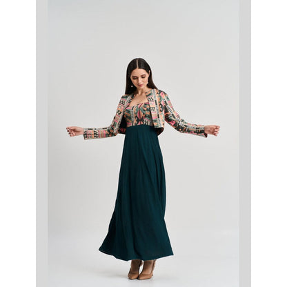 KOSWI Women Multi-Color Cotton Silk Geometric Cropped Jacket