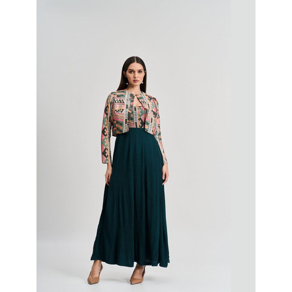 KOSWI Women Multi-Color Cotton Silk Geometric Cropped Jacket