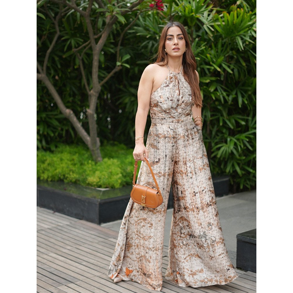 KOSWI Browns Abstract Floral Print Jumpsuit