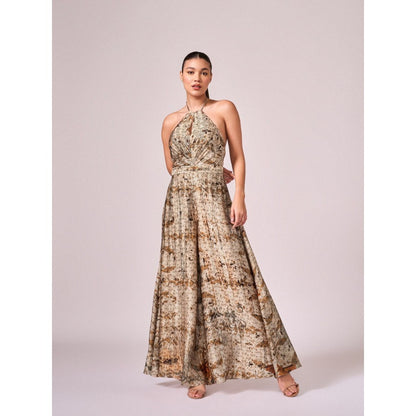 KOSWI Browns Abstract Floral Print Jumpsuit