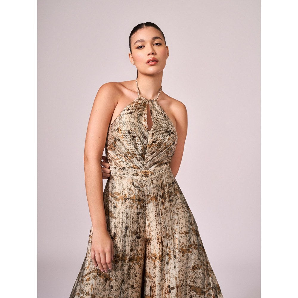 KOSWI Browns Abstract Floral Print Jumpsuit
