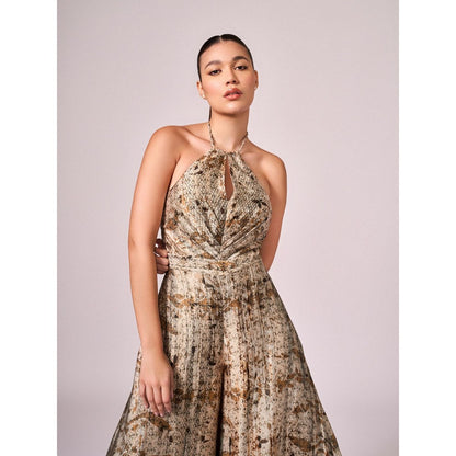 KOSWI Browns Abstract Floral Print Jumpsuit