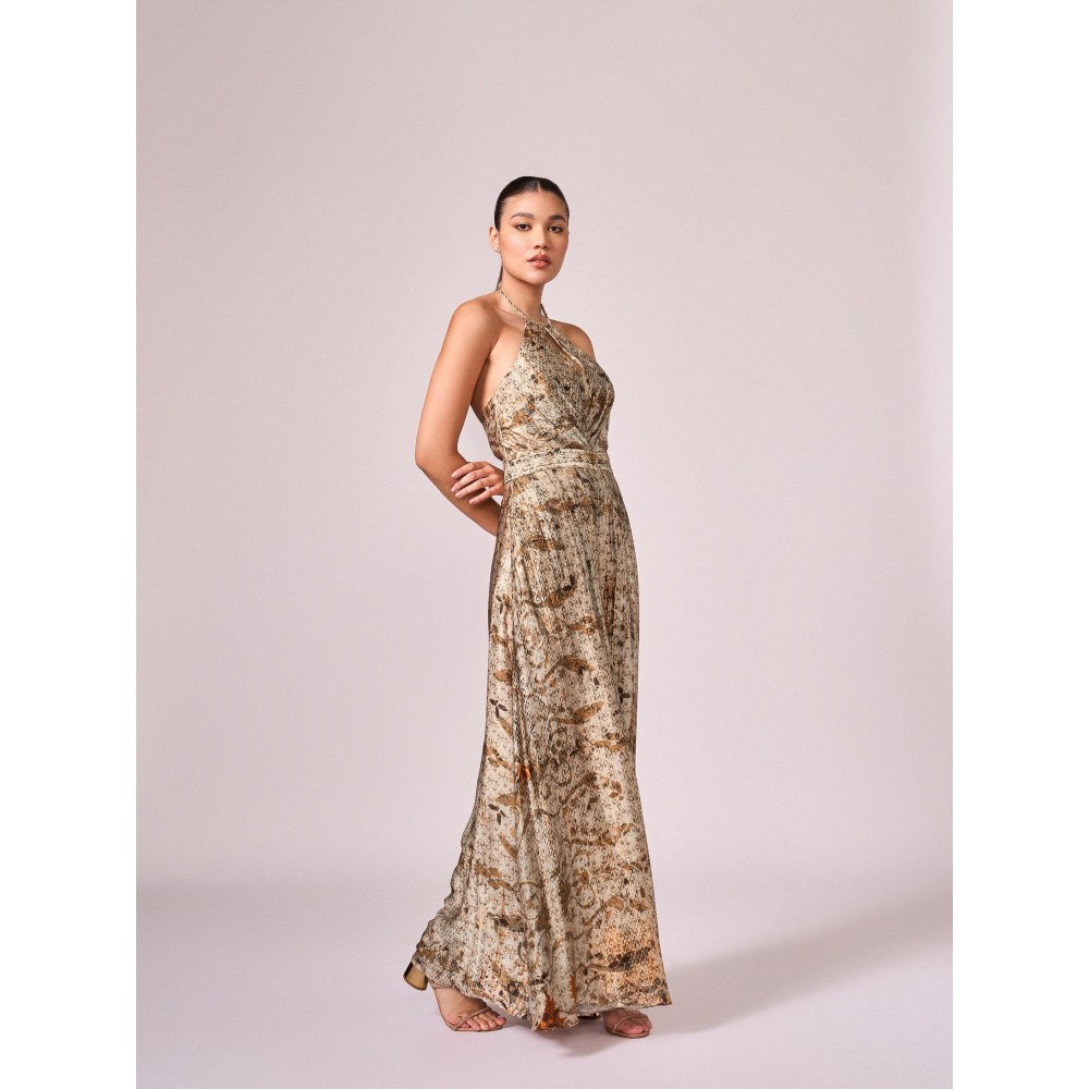 KOSWI Browns Abstract Floral Print Jumpsuit