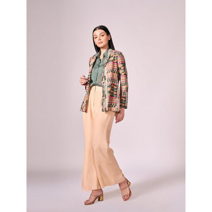 KOSWI Women Multi-Color Cotton Silk Solid Shirt with Jacket and Pant