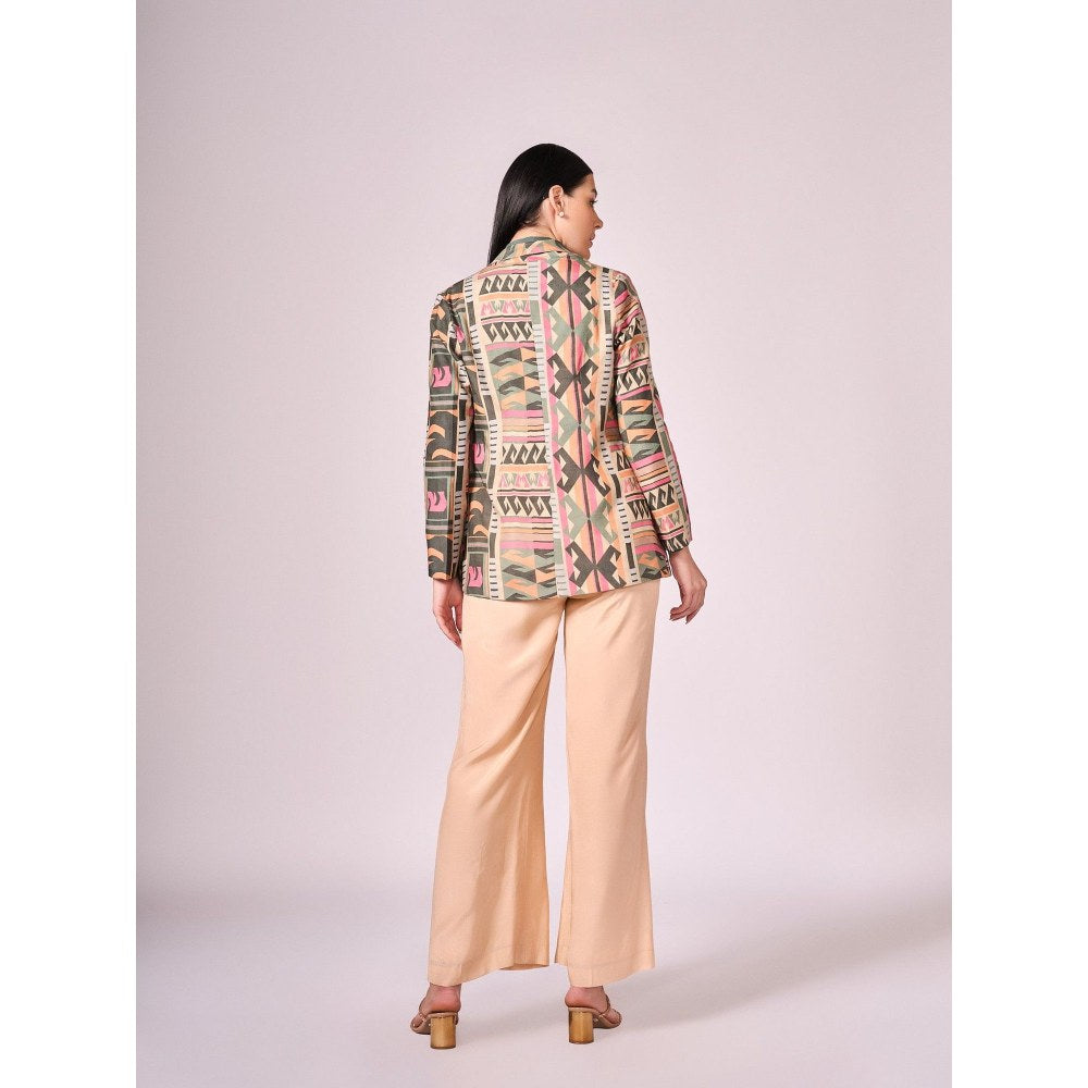 KOSWI Women Multi-Color Cotton Silk Solid Shirt with Jacket and Pant