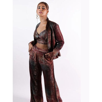 KOSWI Women Brown Cotton Silk Abstract Printed Co-Ord Set