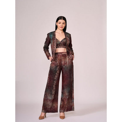KOSWI Women Brown Cotton Silk Abstract Printed Co-Ord Set