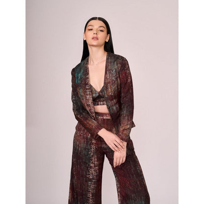 KOSWI Women Brown Cotton Silk Abstract Printed Co-Ord Set
