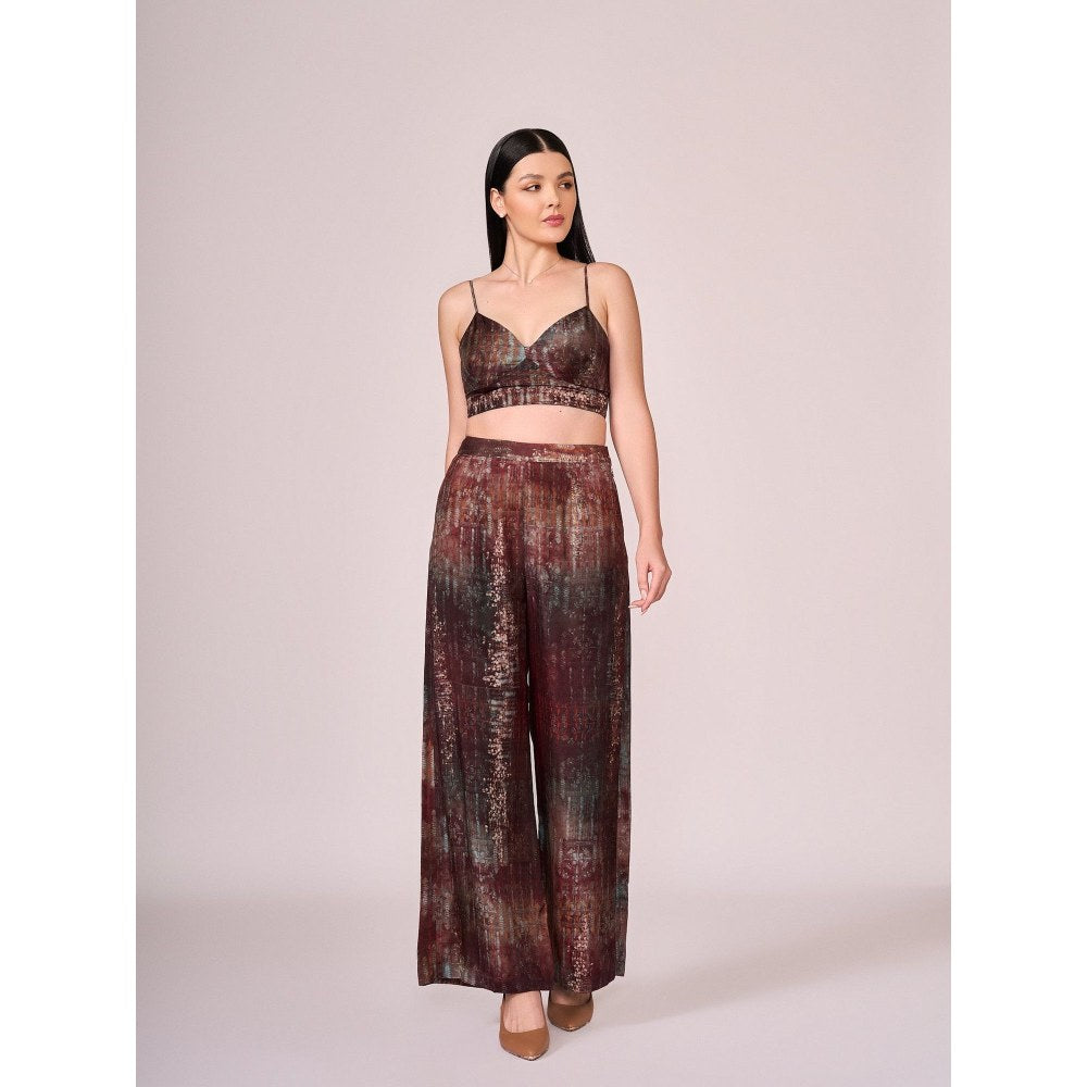 KOSWI Women Brown Cotton Silk Abstract Printed Co-Ord Set