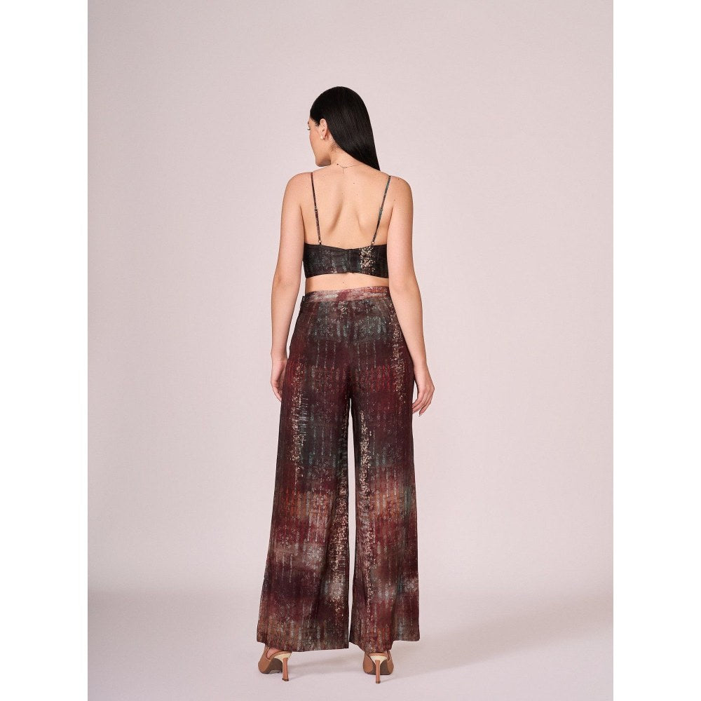 KOSWI Women Brown Cotton Silk Abstract Printed Co-Ord Set