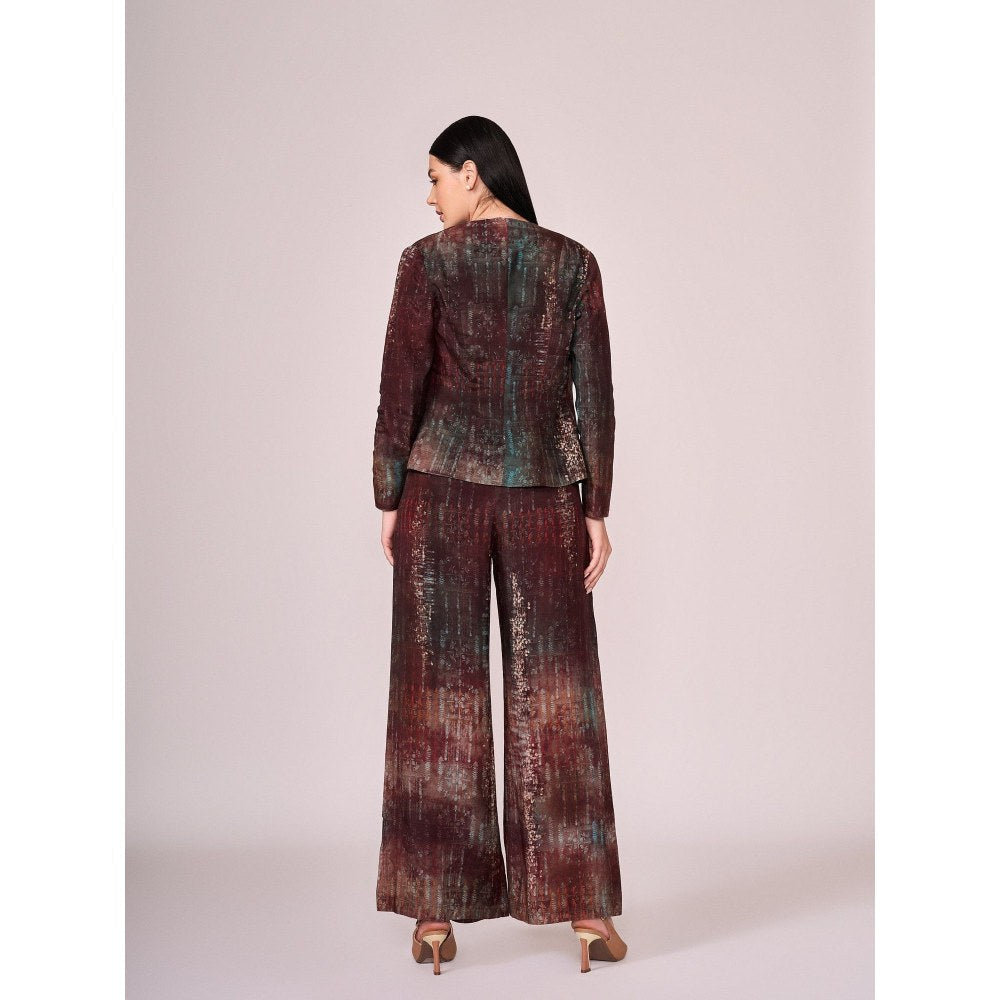 KOSWI Women Brown Cotton Silk Abstract Printed Co-Ord Set